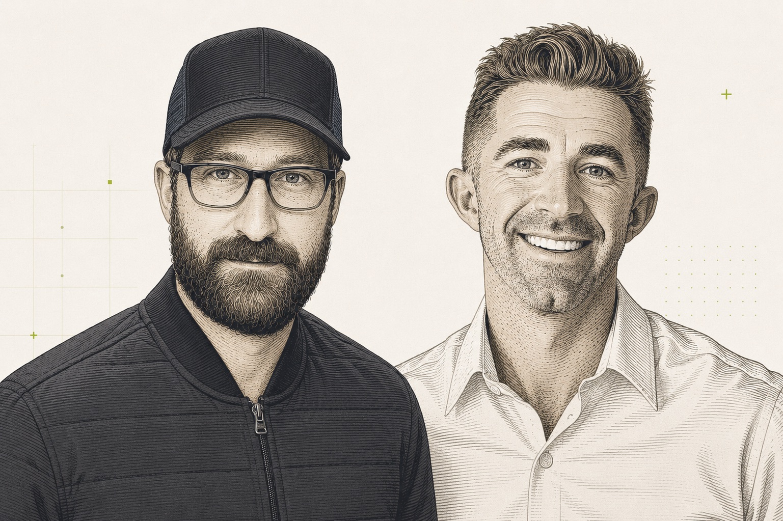 Illustrated portraits of Cotrugli's two cofounders